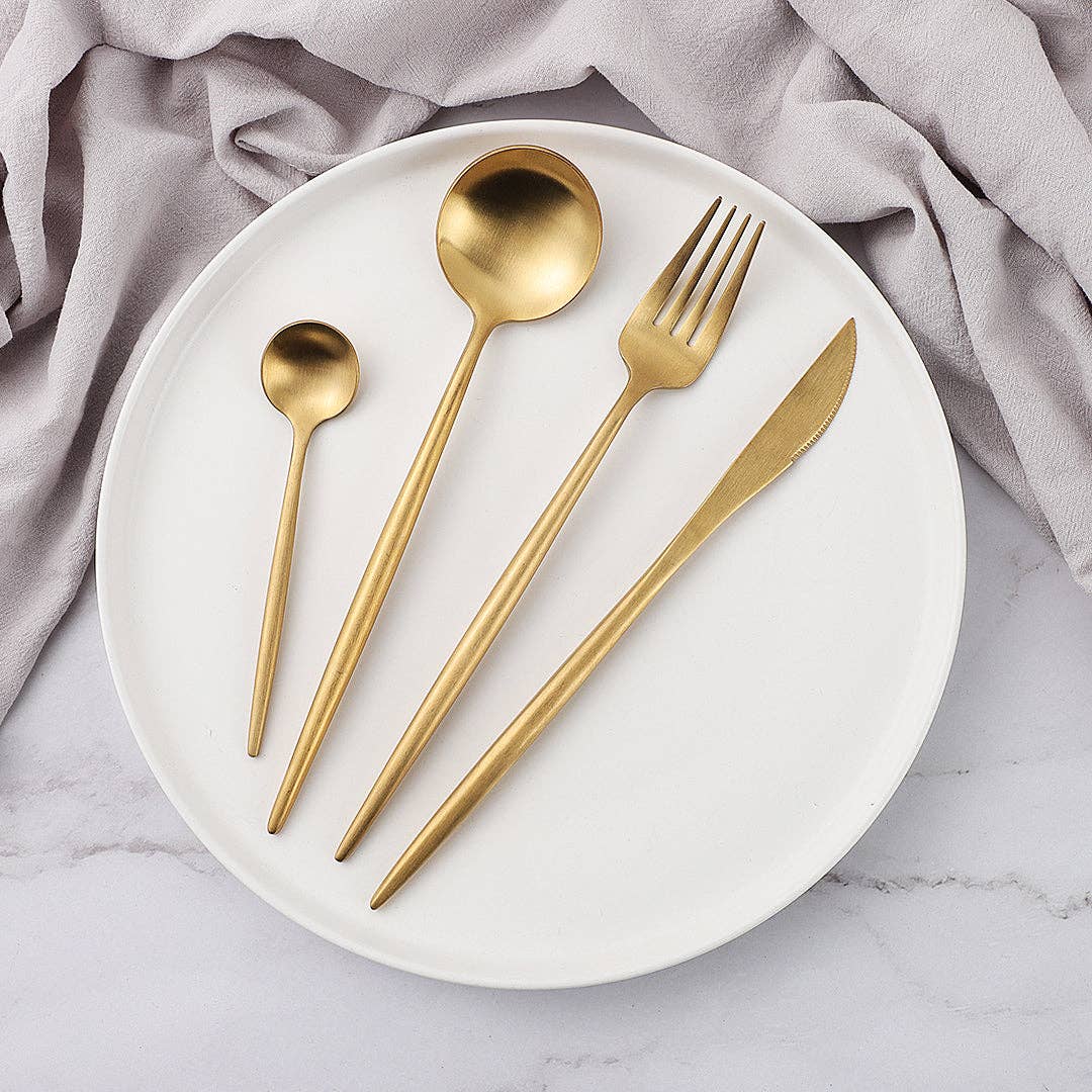 Flatware Set (Matte Gold) - 24 piece set/serves 6