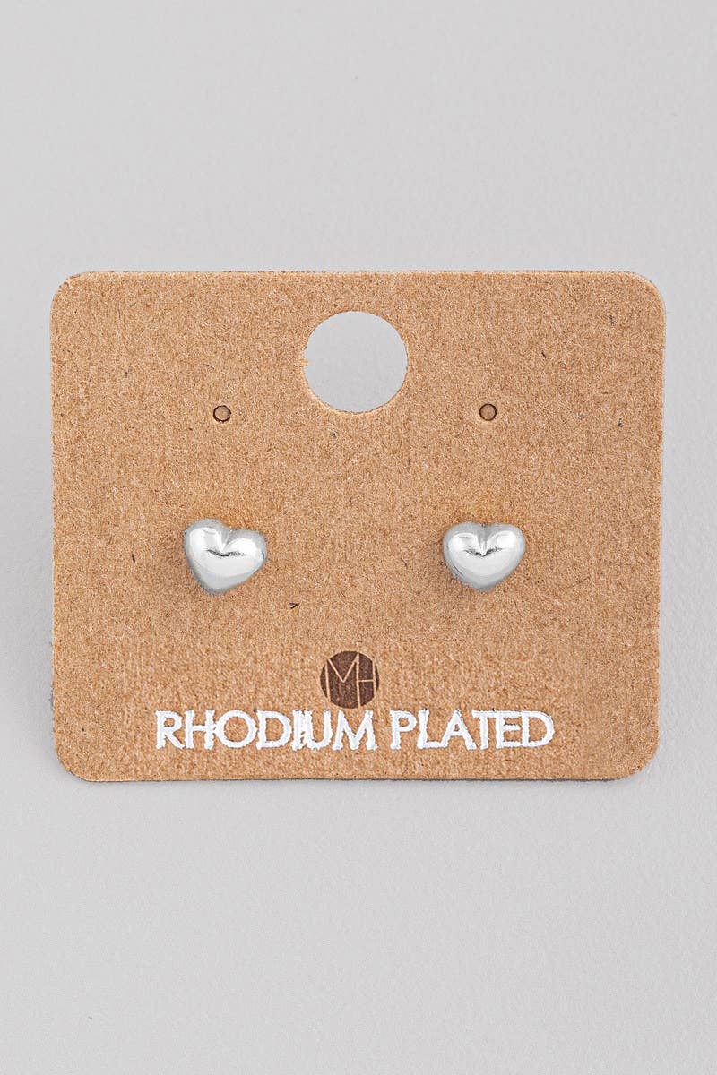 Mini Heart Stud Earrings - Silver