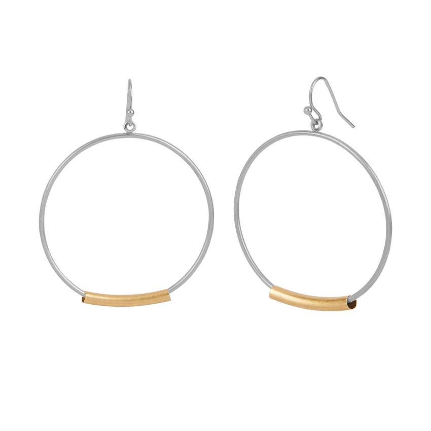 Silver Hoop with Metal Bar Earrings