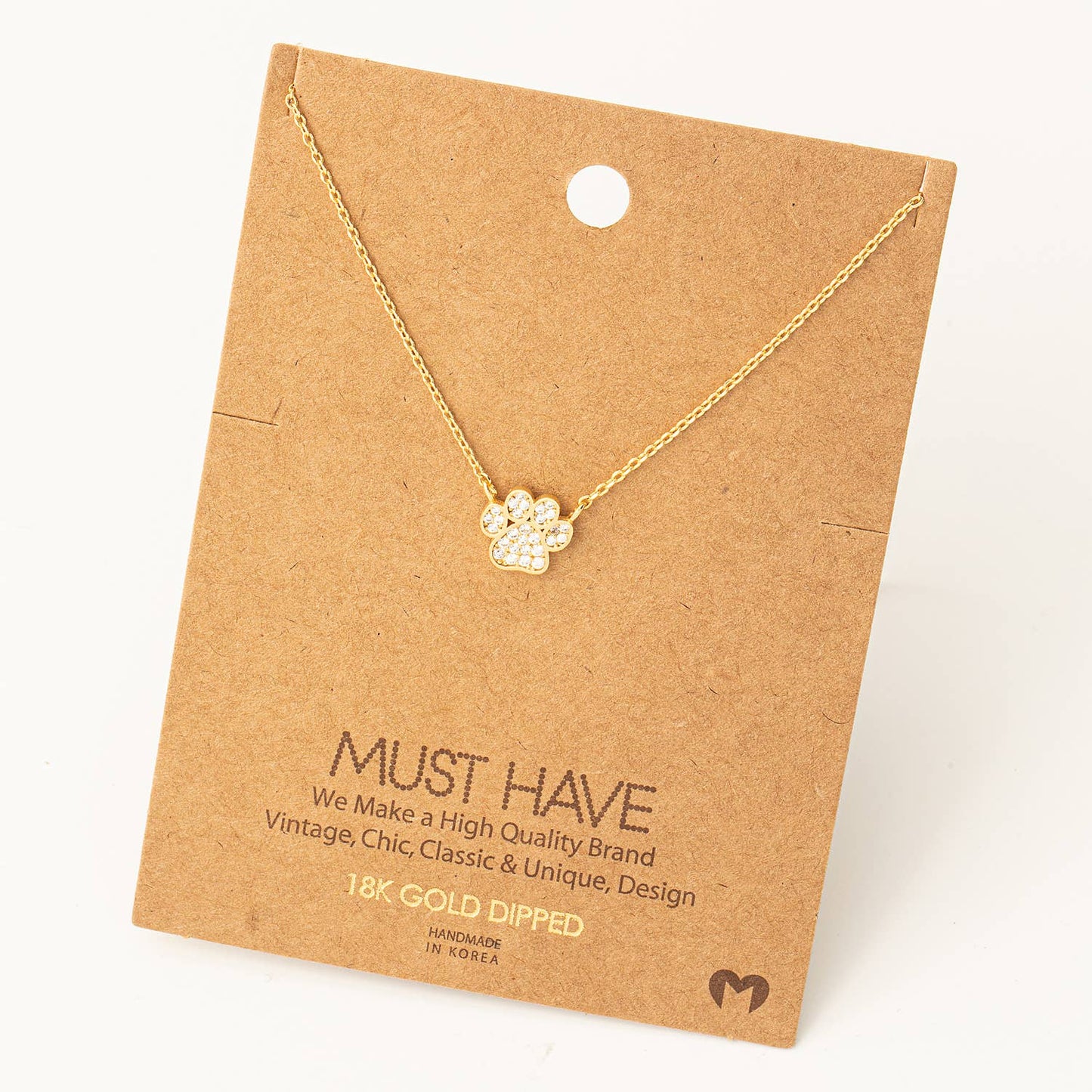 Dog Paw Print Charm Necklace - Gold