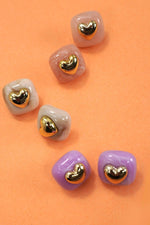Square Gold Heart Stud Earrings - Gold