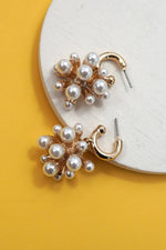 Cluster Pearl Huggie Hoop Earrings - Gold