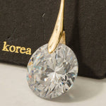 Large CZ Gem Hook Dangle Earrings - Gold