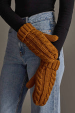 Mustard Cable Knit Mittens