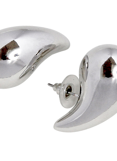 Metal Teardrop Stud Earrings - Silver