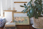 5x7 Sheep with Sheep Dog Framed Antique Art