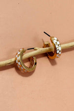 Mini Checker Hoop Huggie Earrings - Gold/White