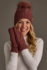 Dk. Pink Cable Knit Pom Hat