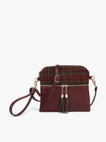 Tara Plaid Double Zip Crossbody - Maroon