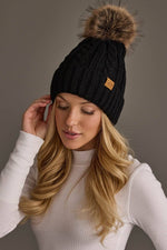 Black Cable Knit Pom Hat