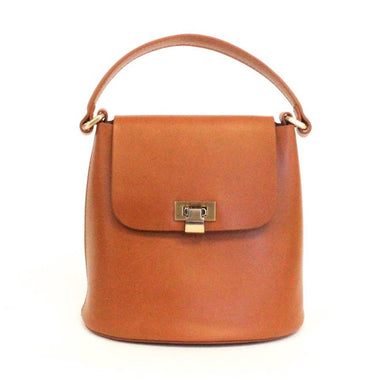Leather Top Handle Flip Lock Crossbody Bag: Brown