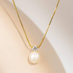 Elegant Pearl Necklace with Rhinestone Charm - Gold