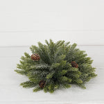 Snowy Flocked Spruce with Birch Cones Half Sphere