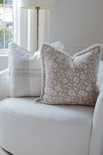 20x20 Brown with White Floral Fringe Pillow Cover