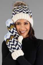 Beige, Navy & Lt. Blue Patterned Mittens