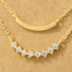 Layered Rhinestone Curved Bar Necklace - Gold