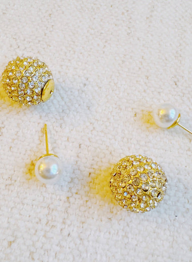 Disco Ball With Pearl Back Earrings