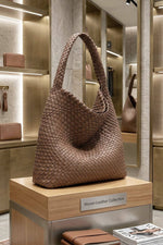 Tiara Woven Hobo Tote Bag With Pouch - Khaki
