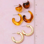 Metallic And Marble Resin Hoop Earrings Set - Gold