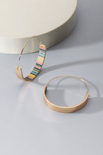 Cork Colorful Stripe Hoop Earrings - Gold