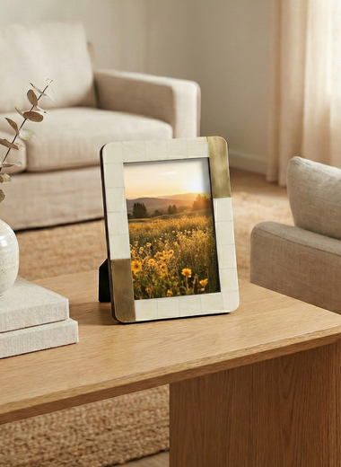 5x7 White Photo Frame w/ Brass Accents