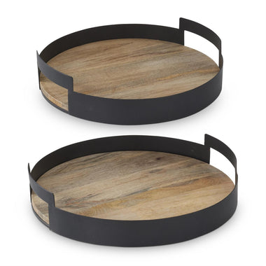Wood Tray with Black Metal Edge