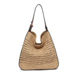 2 in 1 Savannah Straw Hobo Tote Bag With Pouch - Tan