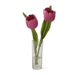 8.5" Real Touch Fuchsia Double Tulip in Glass Vase