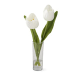 8.5" Real Touch White Double Tulip in Glass Vase