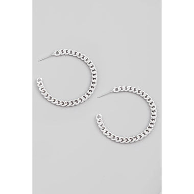 Silver Curb Chain Hoop Earrings