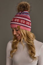 Pink, Red & Blue Pattern Pom Hat