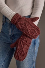 Dk. Pink Cable Knit Mittens