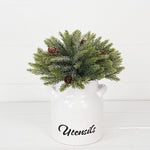 Snowy Flocked Spruce with Birch Cones Half Sphere