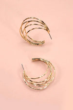 Hammered Multi-Row Hoop Earrings:  Gold