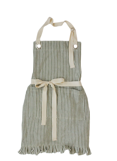 Ruffle Pin Stripe Apron - Green