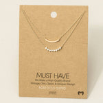 Layered Rhinestone Curved Bar Necklace - Gold