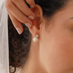 Elegant Natural Pearl and Rhinestone Studs - Sliver