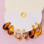 Metallic And Marble Resin Hoop Earrings Set - Gold