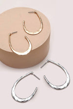 Hammered U-Shaped Hoop Drop Earrings:  Silver