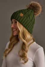 Dk. Green Cable Knit Pom Hat