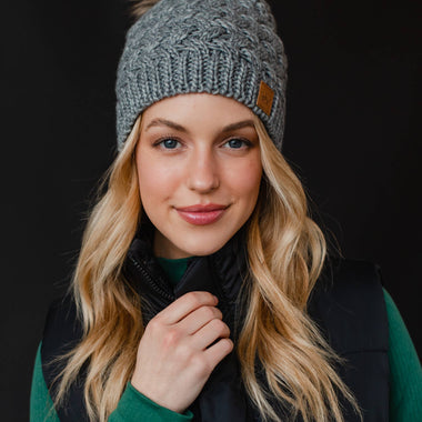 Gray Knit Pom Hat