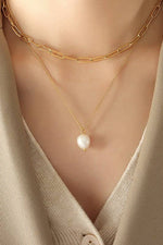 Pearl Drop Necklace with Paperclip Chain - Gold