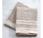 Beige Double Stripe Waffle Towels S/2