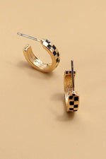 Mini Checker Hoop Huggie Earrings:  Gold/Black