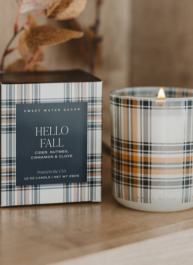 Hello Fall Plaid Soy Candle - 12oz