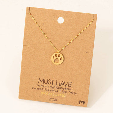 Paw Print Pendant Necklace - Gold