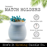 Ceramic Match Holder With Striker & 3" Matches - Light Gray