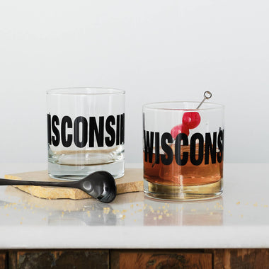 Wisconsin Typography Rocks Glasses: Matte Black