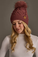 Dk. Pink Cable Knit Pom Hat