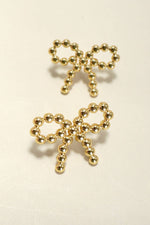 Bow Shaped Rope Ball Earrings - Gold